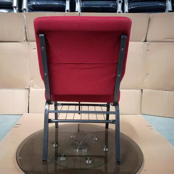Factory Wholesale Cheap Stackable Upholstered Metal Interlocking Theater Price Chairs for Auditorium Furniture Thick Padded Cushion with Book Rack Church Chair