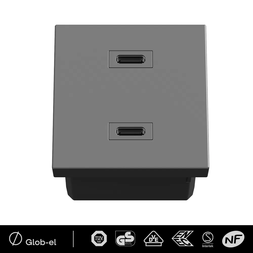 Library Desk Integrated Power Module USB C+C 45mm Silent Operation