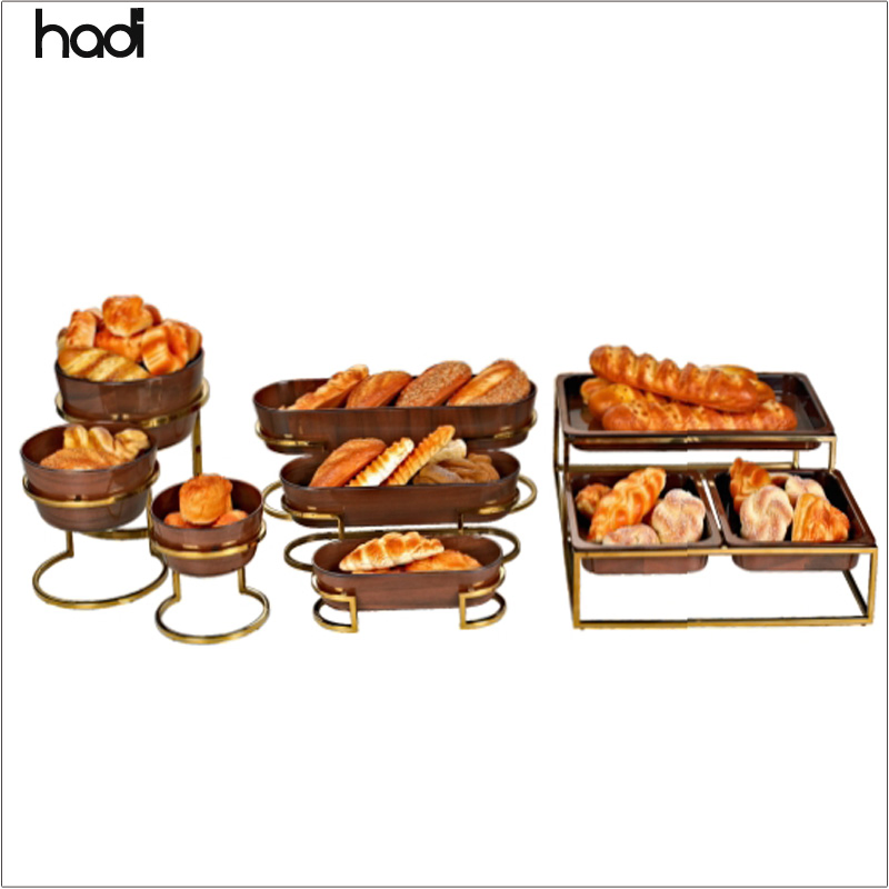 Gold Stainless Steel Tabletop Etagere for Party Serving Fruit Food Display Melamine Bowls Restaurant Hotel Supplies