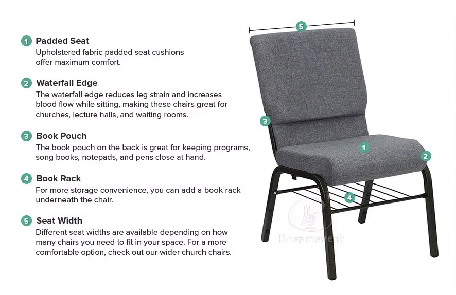 Chinese Furniture Basic Customization Stacking Interlocking Metal Theather Pulpit Auditorium Church Chair