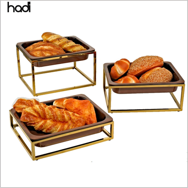 Gold Stainless Steel Tabletop Etagere for Party Serving Fruit Food Display Melamine Bowls Restaurant Hotel Supplies