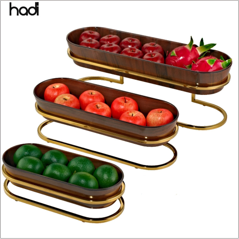 Gold Stainless Steel Tabletop Etagere for Party Serving Fruit Food Display Melamine Bowls Restaurant Hotel Supplies
