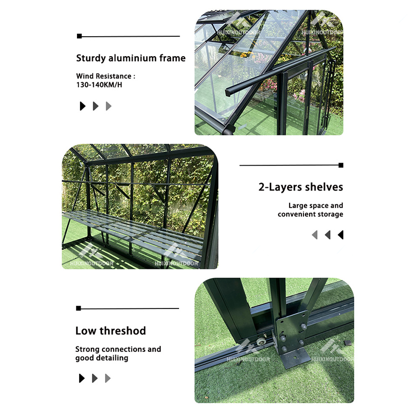 New Upgrade Super Strong Wind Resistance 140km Toughened Glass Greenhouse Outdoor Backyard Aluminum Frame Garden Greenhouse