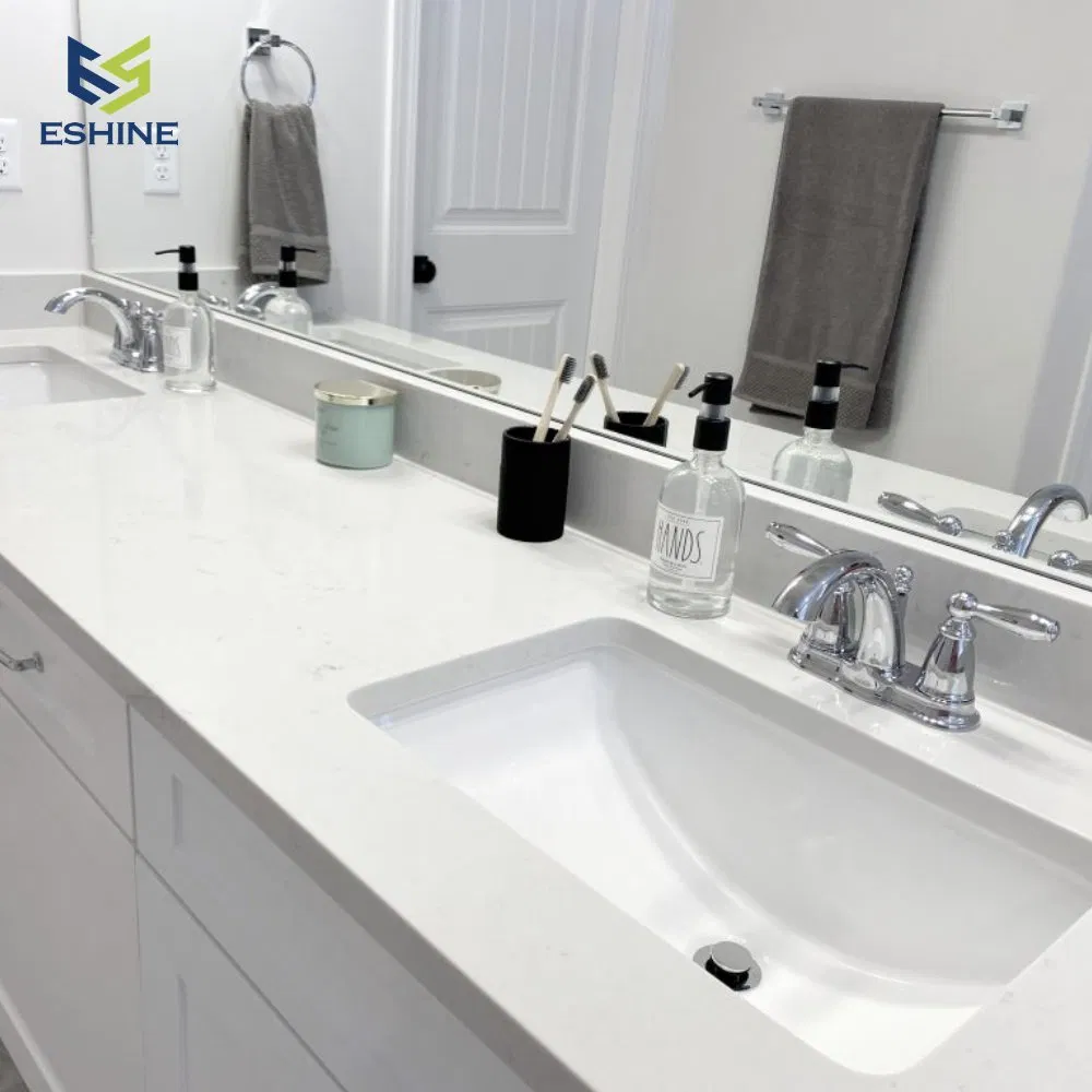 OEM Factory Customized Project Solid Surface Vanity Top Reparible Bathroom Vanity Unit Engineered Quartz Bathroom Countertop with Integrated Undermount Sink