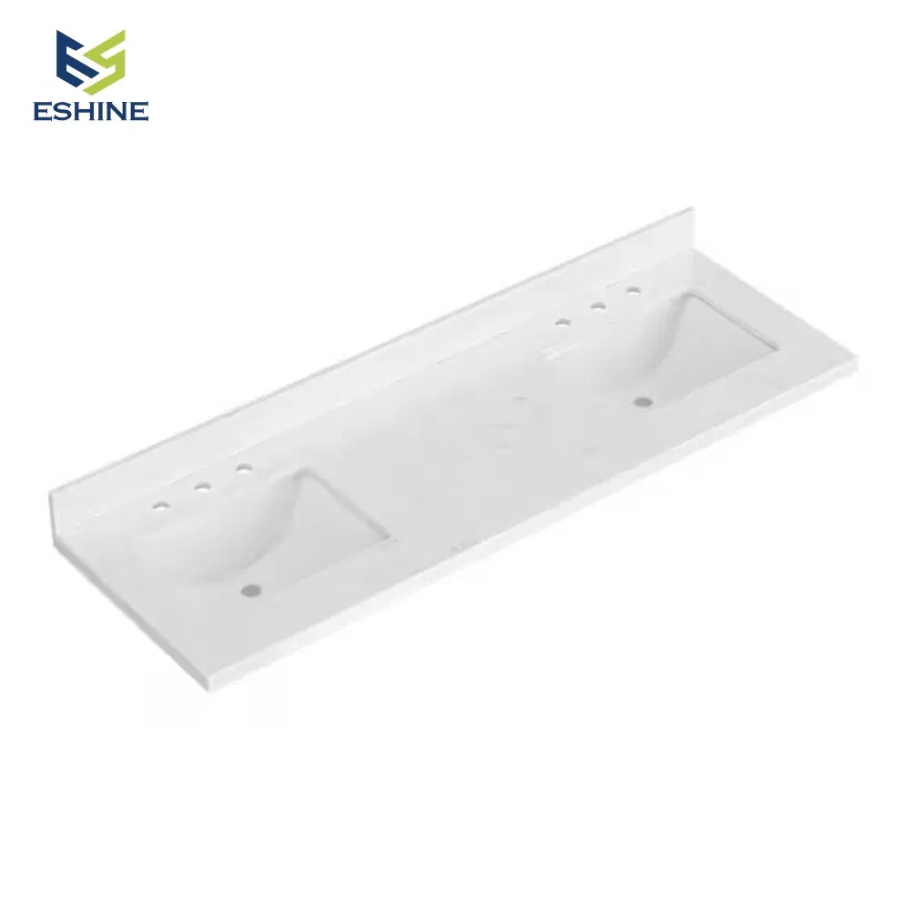 OEM Factory Customized Project Solid Surface Vanity Top Reparible Bathroom Vanity Unit Engineered Quartz Bathroom Countertop with Integrated Undermount Sink