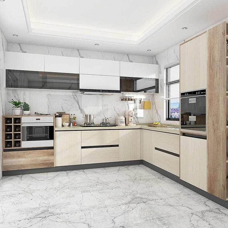 مصنع أثاث خزائن المطبخ الخارجية بالجملة في فوشان عرض جزيرة طلاء لامينيه خزانة تخزين طويلة حديثة من الفولاذ المقاوم للصدأ والألمنيوم