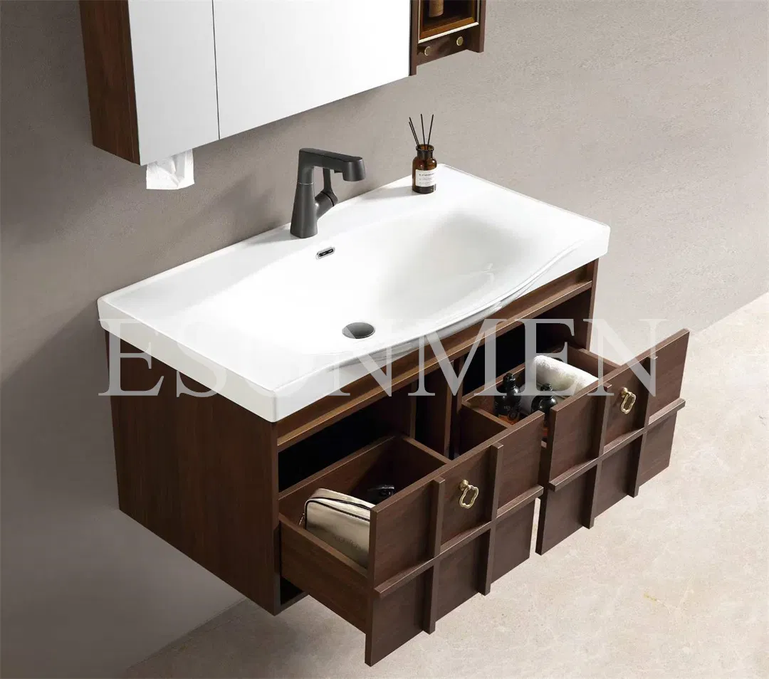 Wholesale Bathroom Vanity Unit with Ceramic Sinks and Mirror Cabinet