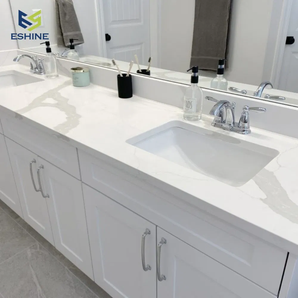 OEM Factory Customized Project Solid Surface Vanity Top Reparible Bathroom Vanity Unit Engineered Quartz Bathroom Countertop with Integrated Undermount Sink
