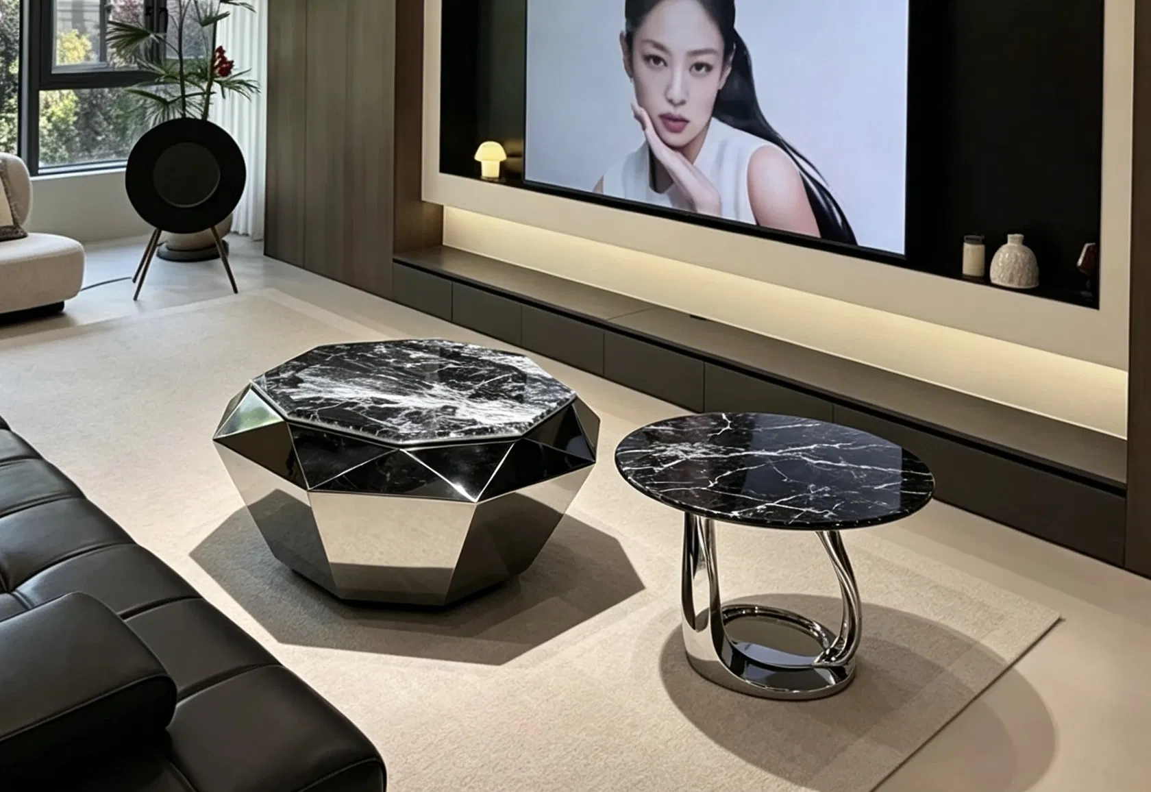 Luxury Stone Coffee Table Set Modern Living Room Round &amp; Oval Side Table Furniture