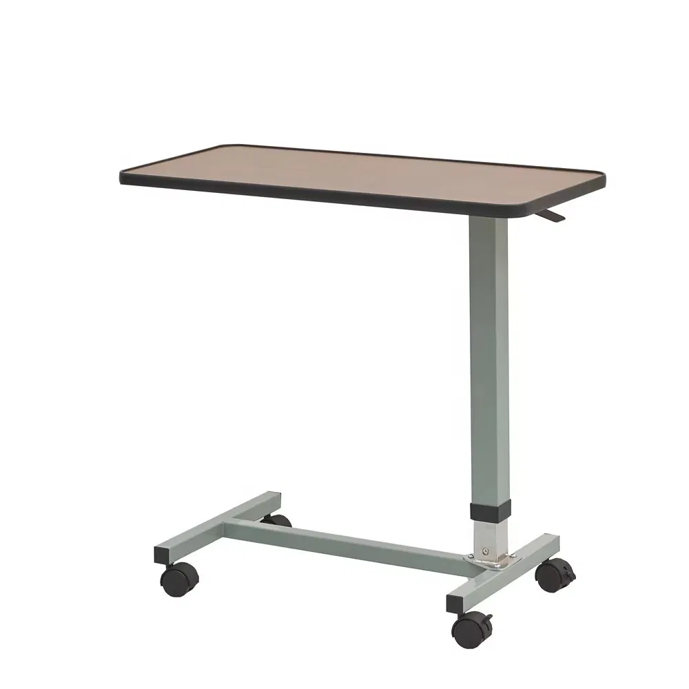 Wooden Adjustable Overbed Table for Hospital Patients with Wheels
