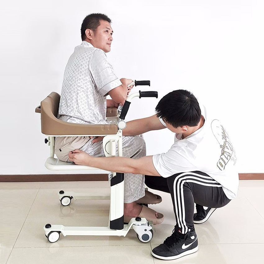 Ksm-208 Hydraulic Lift Chair Hospital Portable Manual Patient Toilet Transfer Commode Lifting Chair