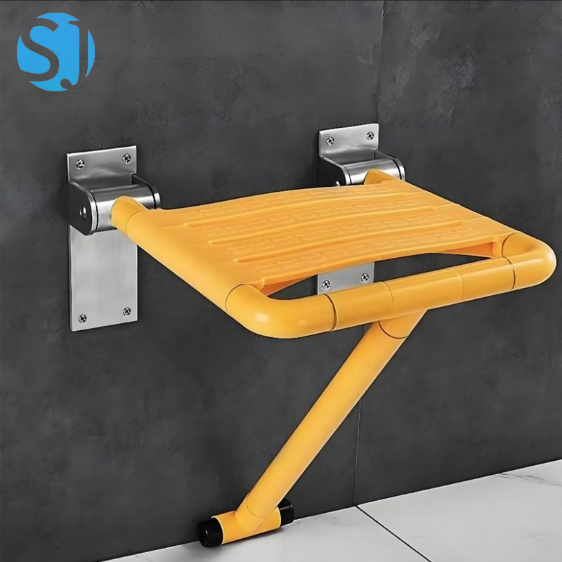 Heavy Duty Foldable Wall Mounted Shower Seat Support Leg Nylon Coated Frame Bathroom Safety Folding Shower Chair Bath Seat