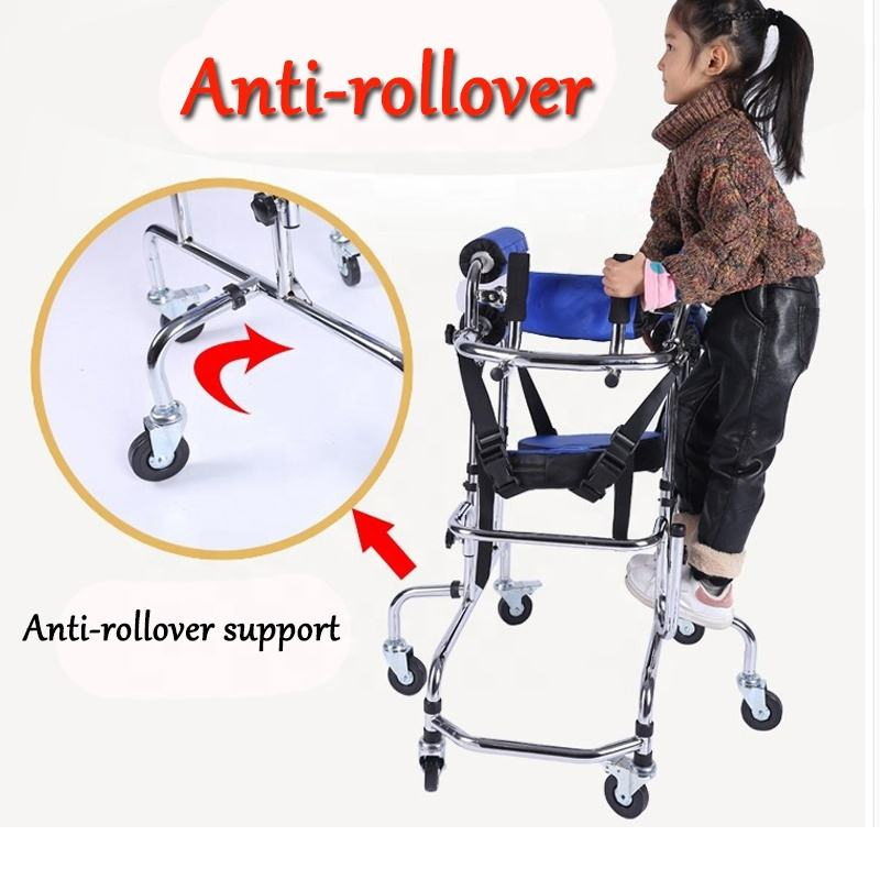 High Quality Anti Rollover Disabled Children Walking Aids Hemiplegia Lower Limb Training Walker Stainless Steel Standing Frame