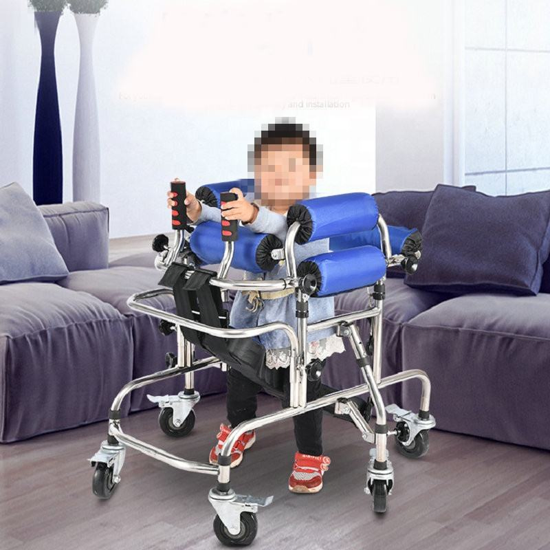 High Quality Anti Rollover Disabled Children Walking Aids Hemiplegia Lower Limb Training Walker Stainless Steel Standing Frame
