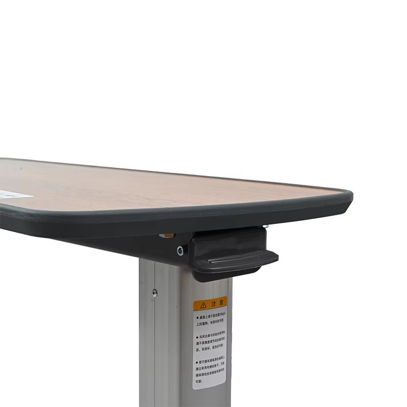 Wooden Adjustable Overbed Table for Hospital Patients with Wheels