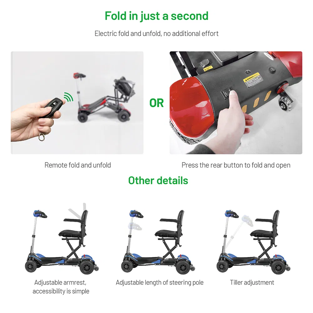 Jbh Factory Direct Selling Cheap Price Aluminium 4 Wheels Power Folding Electric Scooter with Mobility Motor