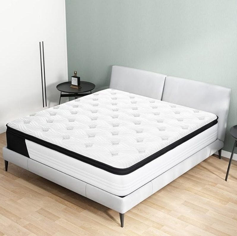 12 Inch Hybrid Mattress in a Box Gel Memory Foam Individually Wrapped Pocket Coils Innerspring Pressure Relief Medium Firm