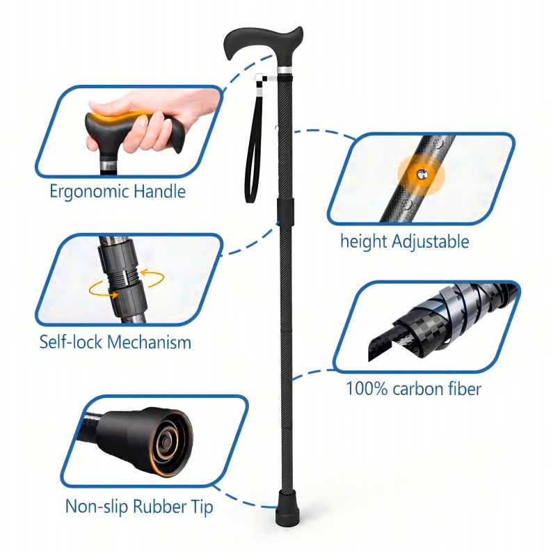 Stable Carbon Fiber Walking Aid for Outdoor Hiking and Daily Mobility Equipment