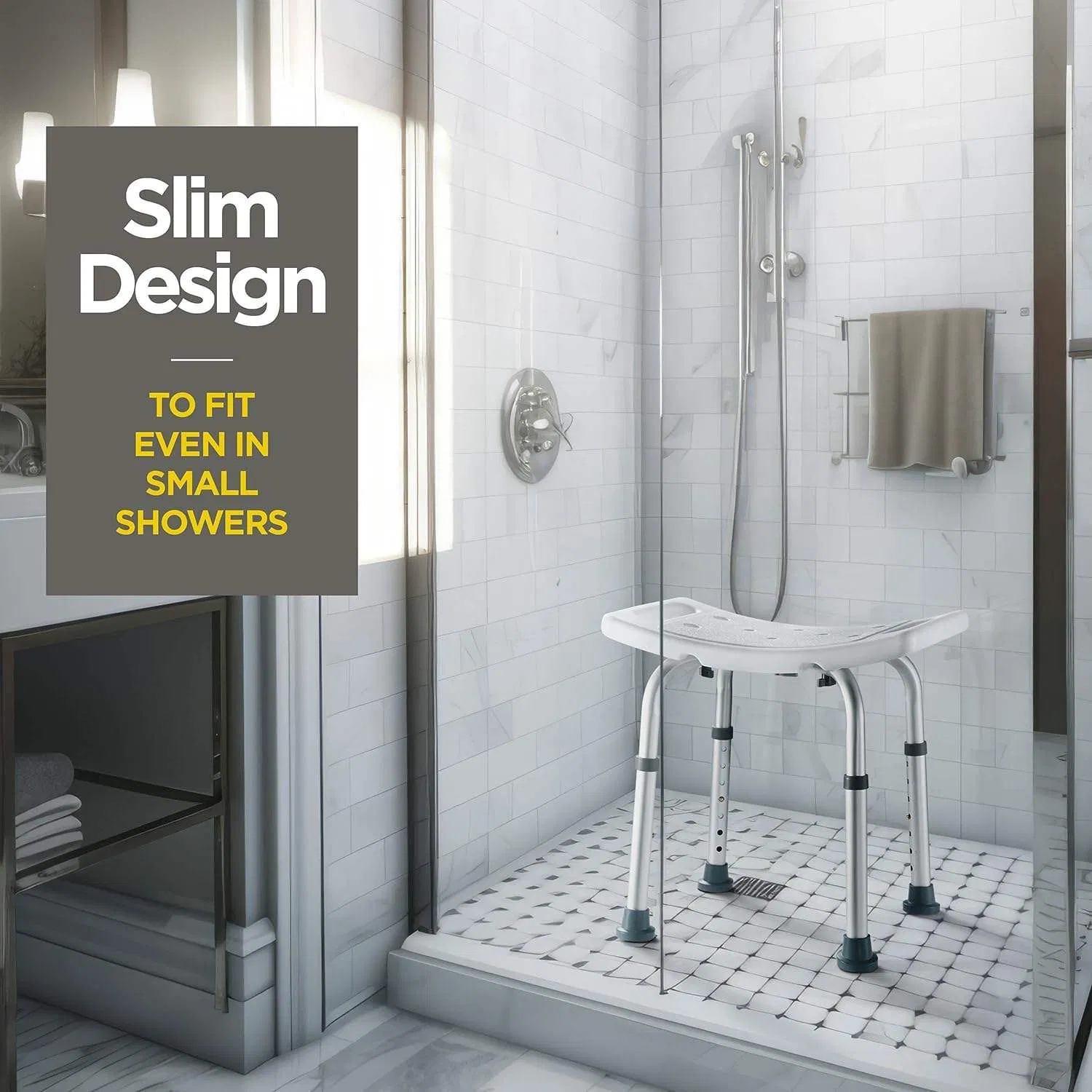 Adjustable Shower Chair 150kg Weight Capacity Suction Feet Bath Seat Bathroom Safety Equipment