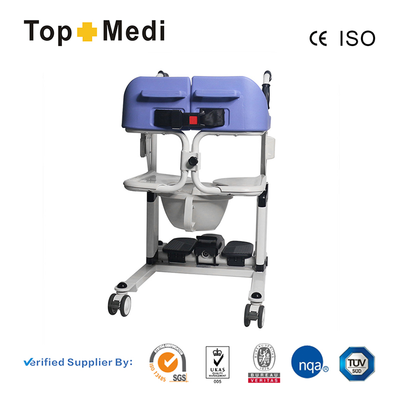 Manual Moving Disabled Patient Transfer Electric Lift Commode Toilet Bath Chair