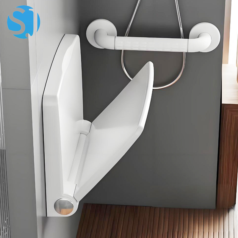 Wall-Mounted Folding Shower Seat for Bathroom Safety Elderly and Disabled Non-Slip Plastic Surface Anti-Skid Bath Chair