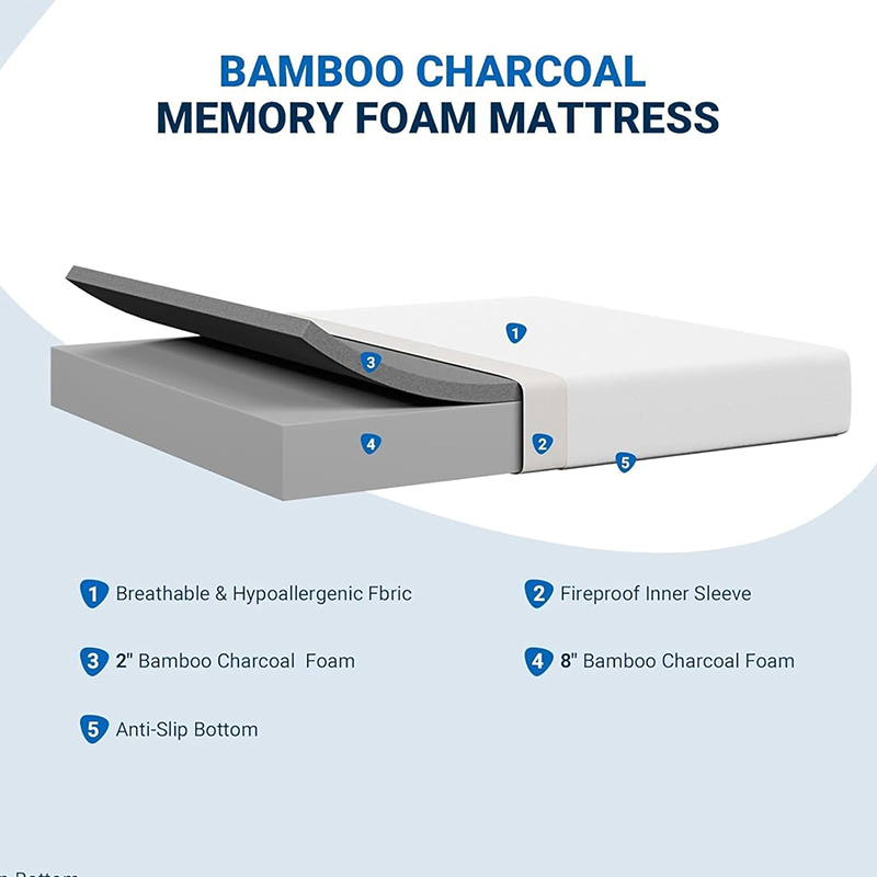 10 Inch Full Size Mattress, Bamboo Charcoal Memory Foam Full Mattress in a Box for Cool Sleep &amp; Pressure Relief