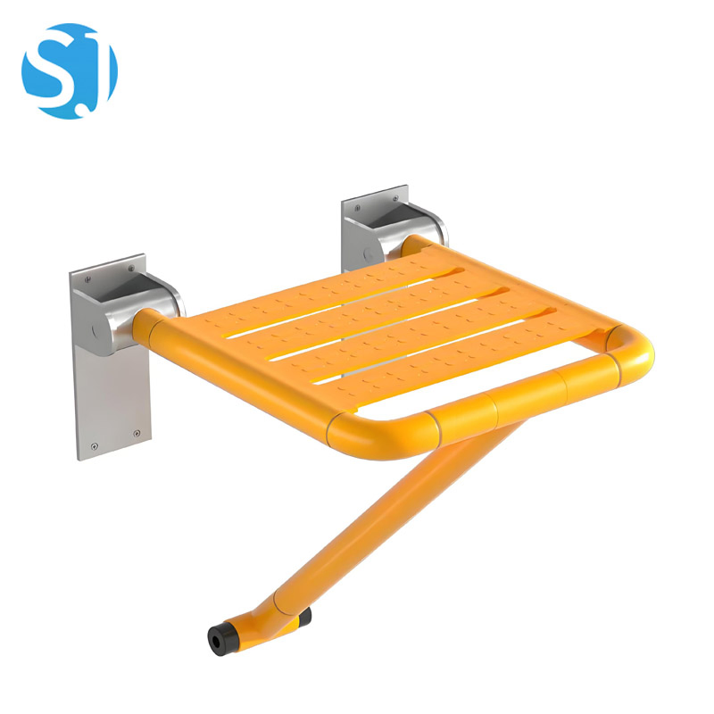 Nylon Coated Wall Mounted Folding Shower Seat Support Leg Elderly Disabled Bathroom Safety Folding Shower Chair Bath Seat