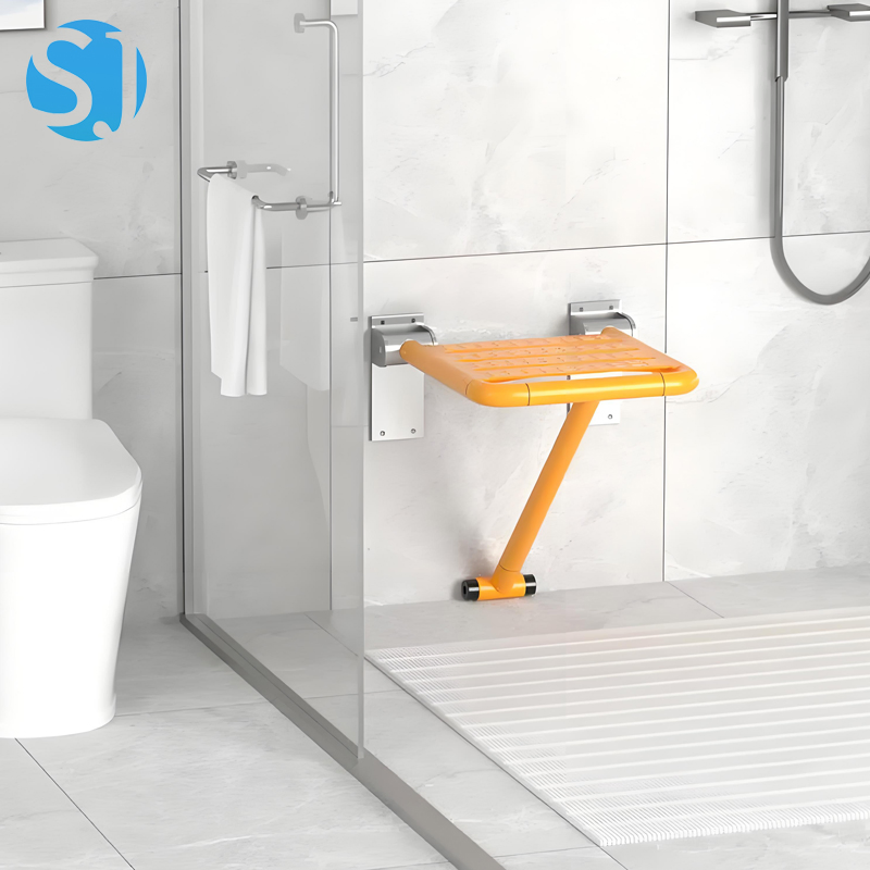 Nylon Coated Wall Mounted Folding Shower Seat Support Leg Elderly Disabled Bathroom Safety Folding Shower Chair Bath Seat