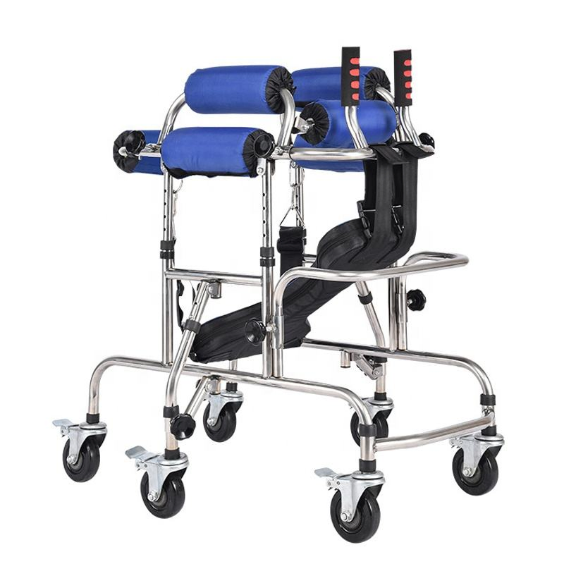 High Quality Anti Rollover Disabled Children Walking Aids Hemiplegia Lower Limb Training Walker Stainless Steel Standing Frame