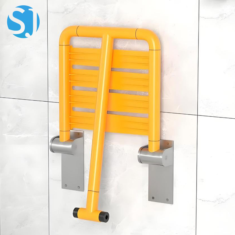 Heavy Duty Foldable Wall Mounted Shower Seat Support Leg Nylon Coated Frame Bathroom Safety Folding Shower Chair Bath Seat