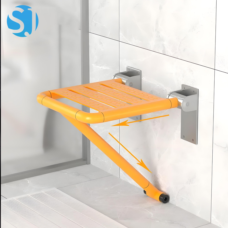 Nylon Coated Wall Mounted Folding Shower Seat Support Leg Elderly Disabled Bathroom Safety Folding Shower Chair Bath Seat