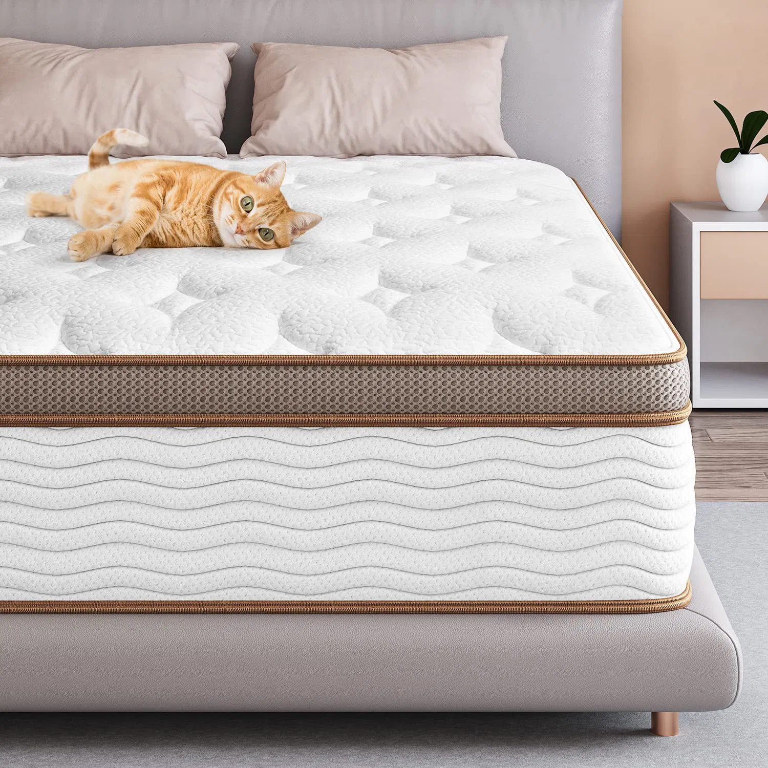 Medium Firm, Individually Wrapped Coils 12 Inch Hybrid Mattress for Pressure Relief &amp; Motion Isolation