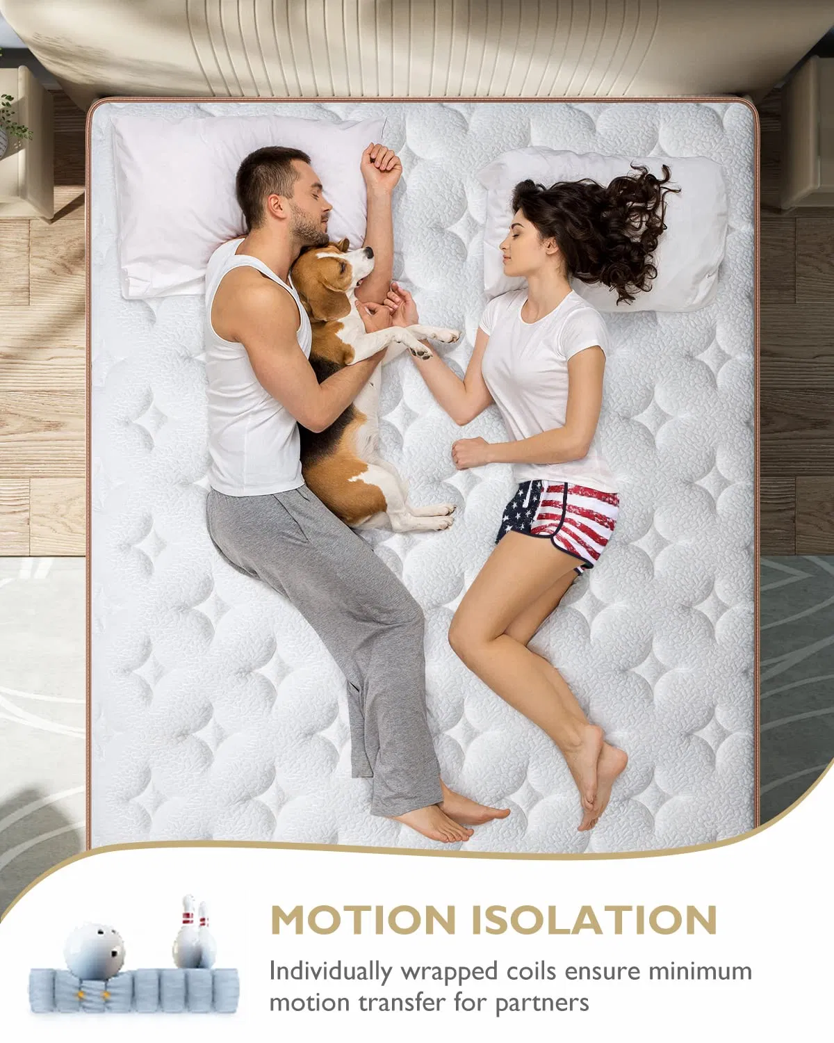 Medium Firm, Individually Wrapped Coils 12 Inch Hybrid Mattress for Pressure Relief &amp; Motion Isolation