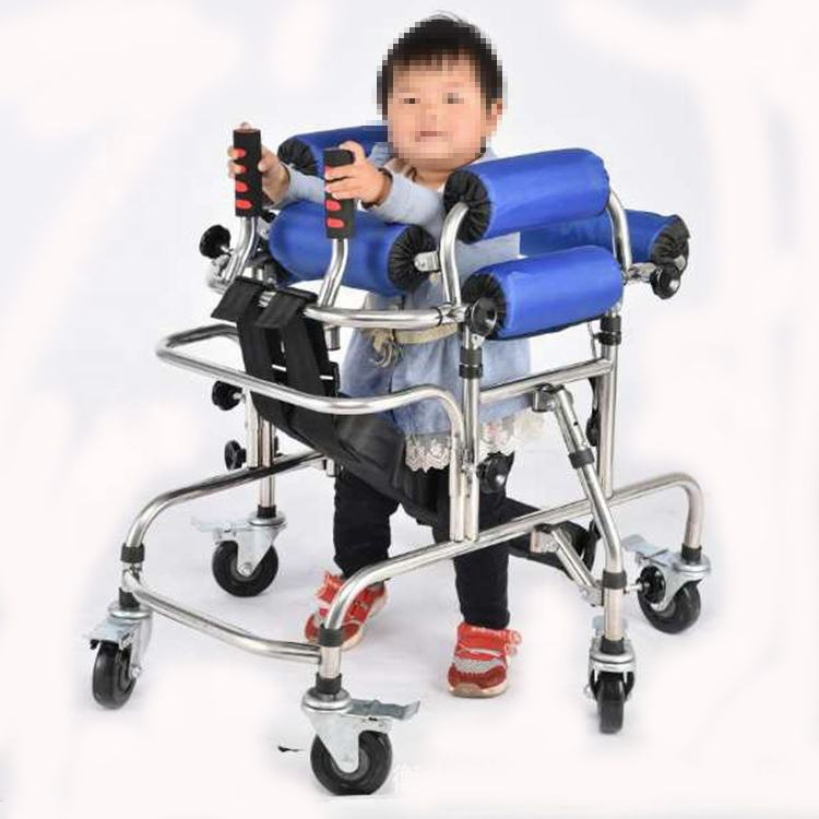 High Quality Anti Rollover Disabled Children Walking Aids Hemiplegia Lower Limb Training Walker Stainless Steel Standing Frame