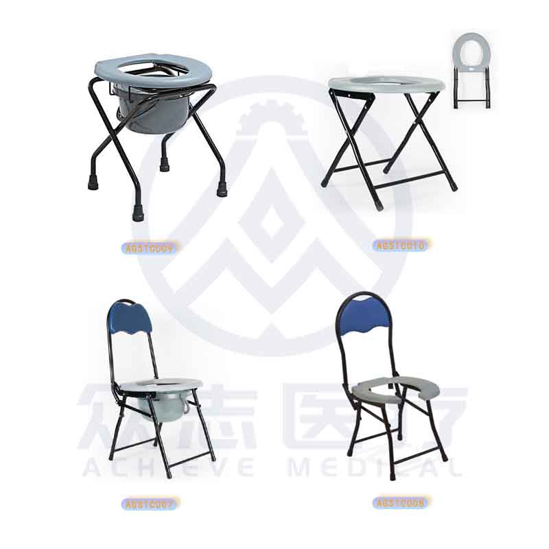 Steel Frame with Chrome Fixed Armrest Non-Slip Rubber Foot Pad Commode Chair