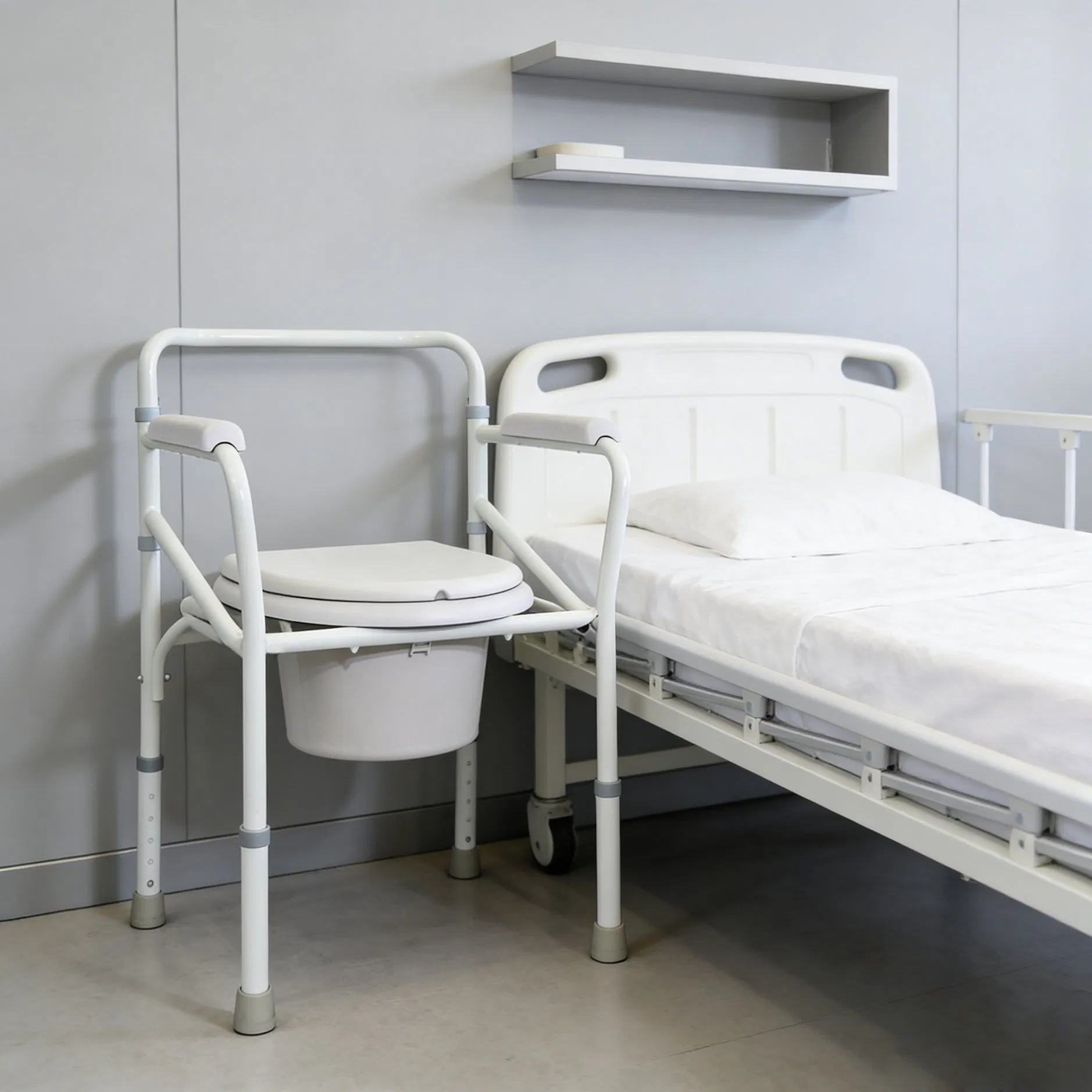 Aluminum Toilet Bedside Commode for Disabled with Detachable Bucket