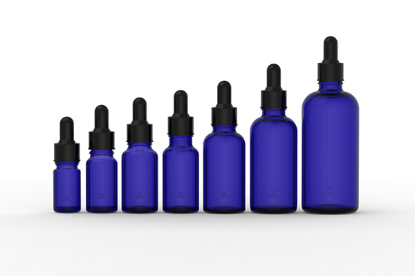 Blue Glass Essential Oil Bottle Front View