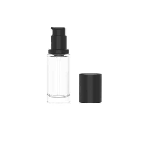 Custom 30ml Glass lotion pump Bottle with Black overcap Manufacturers, Product