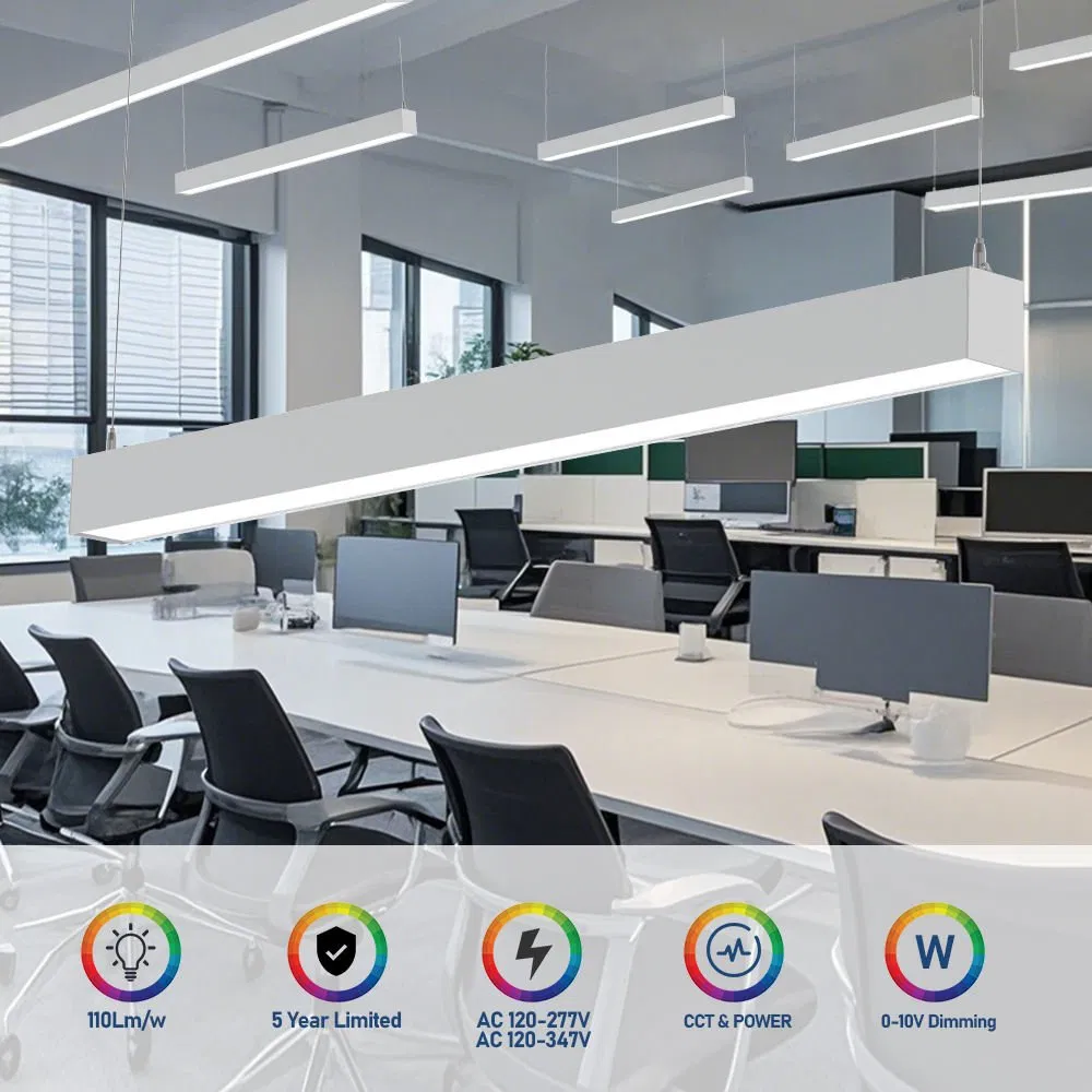 Factory Direct UL/Dlc 3CCT 4FT 8FT Suspended Strip Tube Light Linkable Lamp Pendant LED Batten Linear Light for Shopping Mall