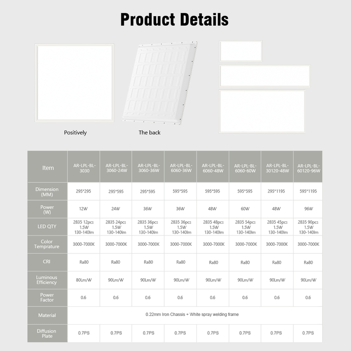 Commercial Office 36W 48W 60W 300X1200mm 600X600mm 60X60cm 595X595mm LED Panel Light