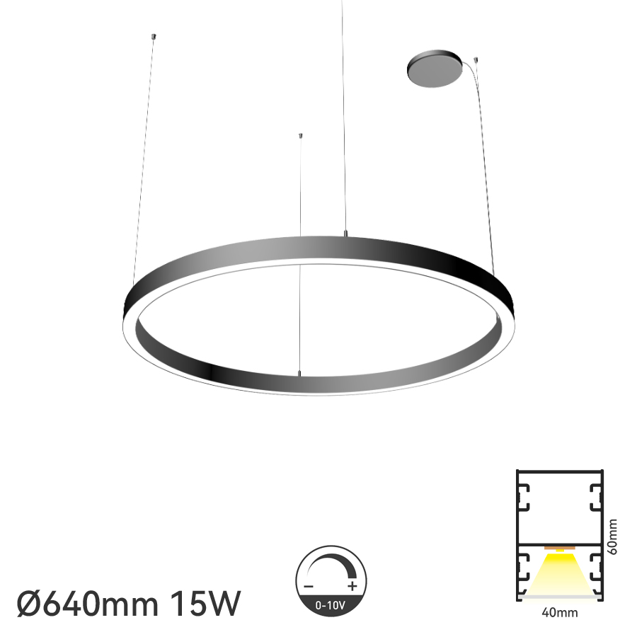40mm Slim 0-10V Dimmable Aluminum Diameter 640mm 15W LED Halo Linear Light