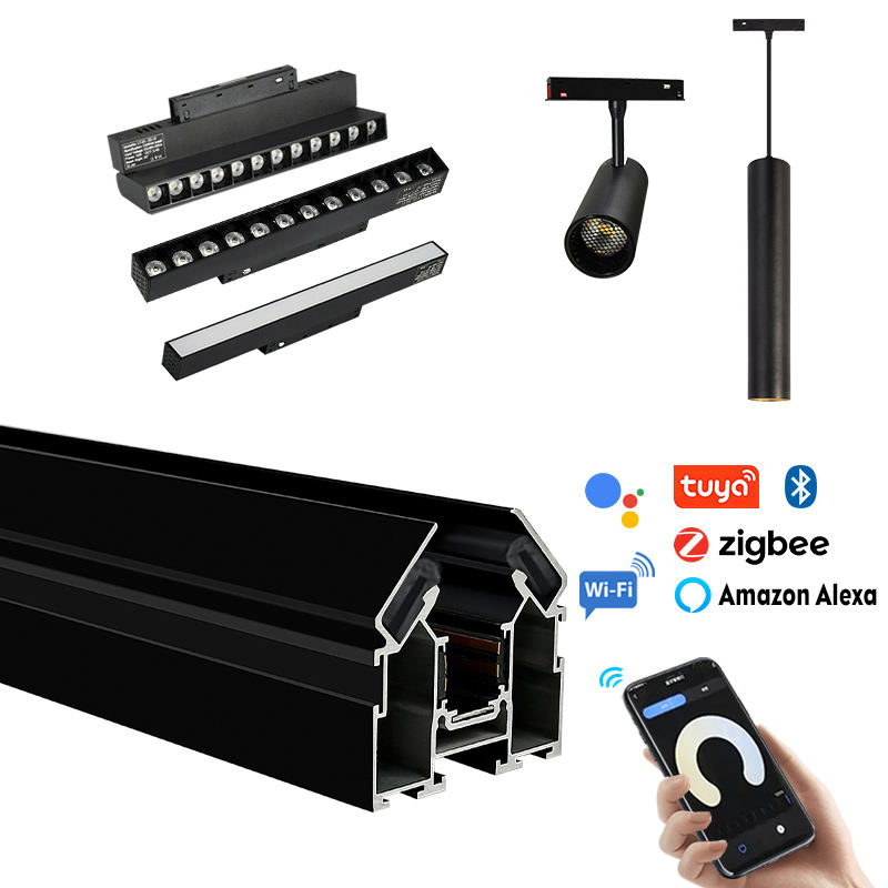High Quality Magnetic LED Track Rail System 48V Aluminum Magnetic Track Light Profile for UK Russia Stretch Ceiling