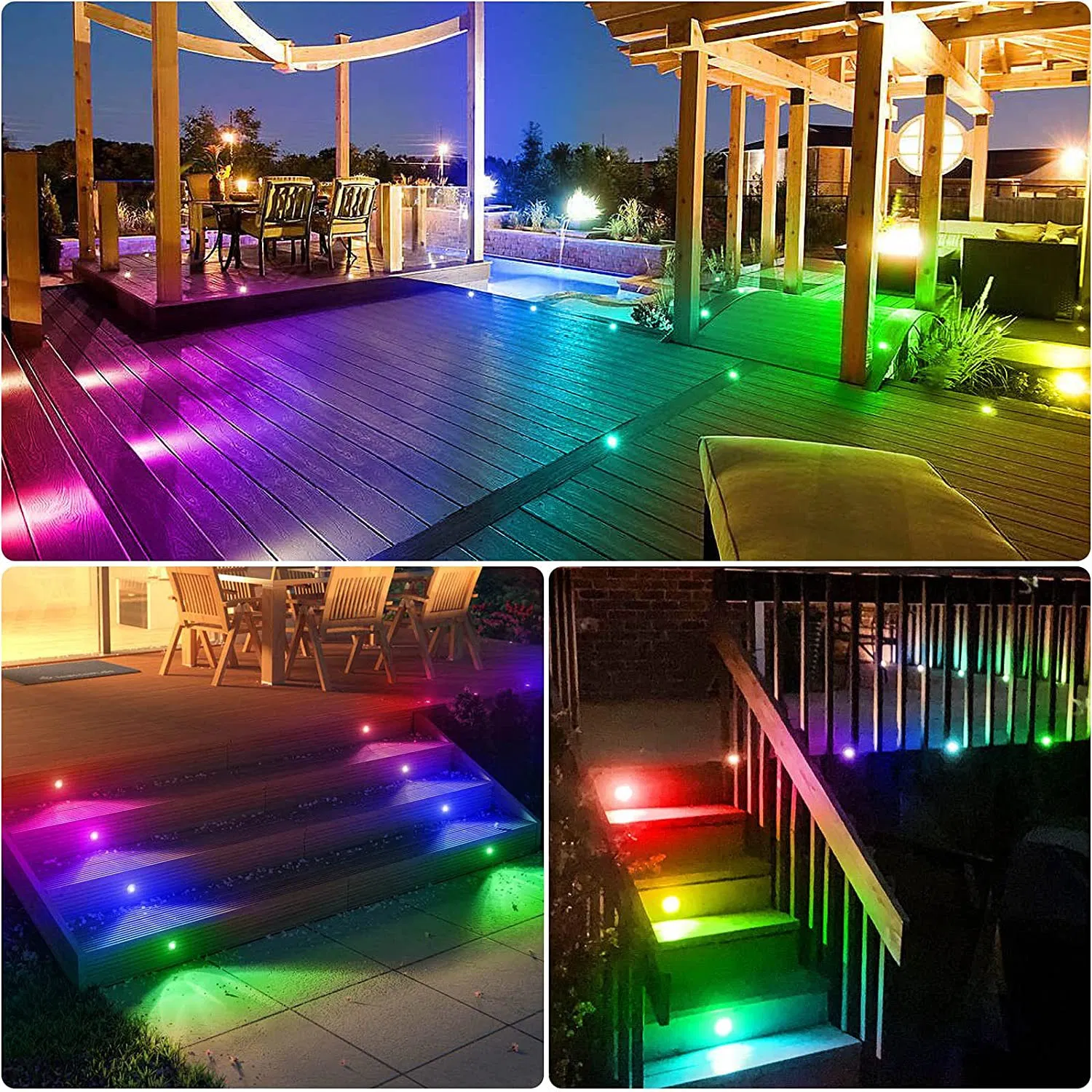 Recessed RGB Deck Lights Step Stair Round Garden RGB LED Underground Light