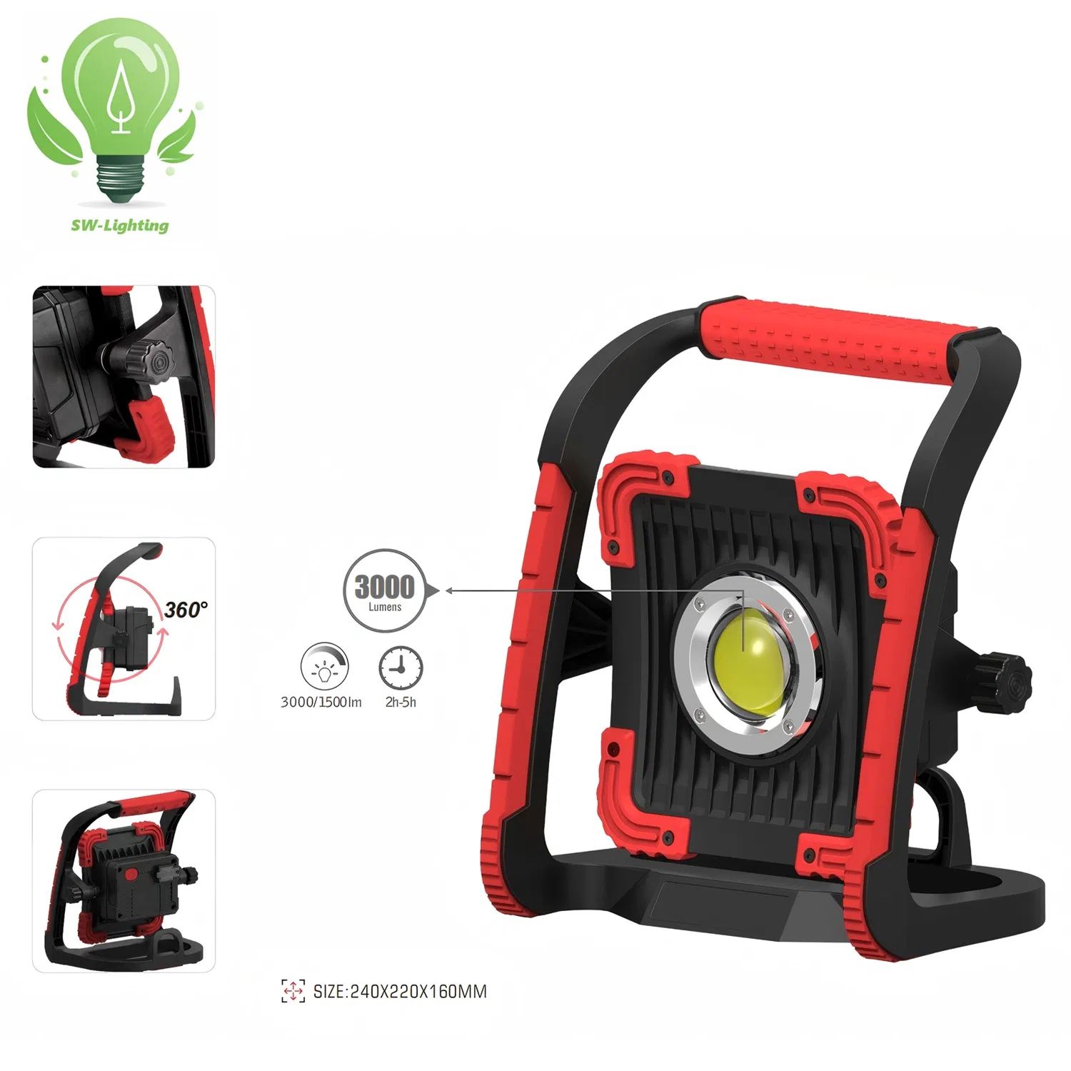 30W Rechargeable LED Work Light Portable Floodlight 3000lm with IP65 Waterproof