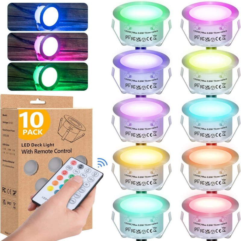 Recessed RGB Deck Lights Step Stair Round Garden RGB LED Underground Light