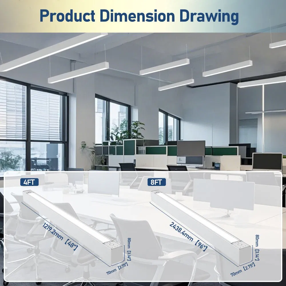 Factory Direct UL/Dlc 3CCT 4FT 8FT Suspended Strip Tube Light Linkable Lamp Pendant LED Batten Linear Light for Shopping Mall