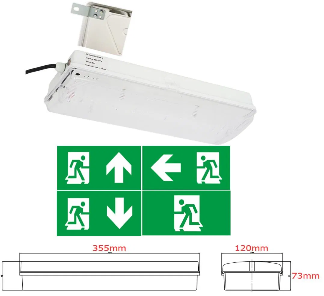 Waterproof LED Emergency Light Running Man Down Arrow for Surface Mounted Exit Sign