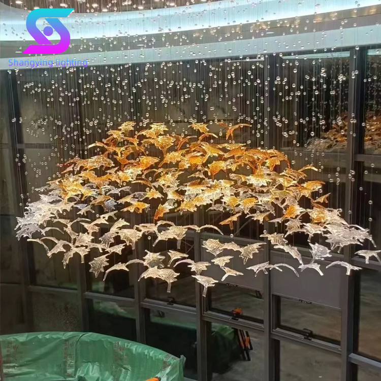 Decor Banquet Hall Hotel Lobby Staircase Custom Glass Luxury LED Chandelier