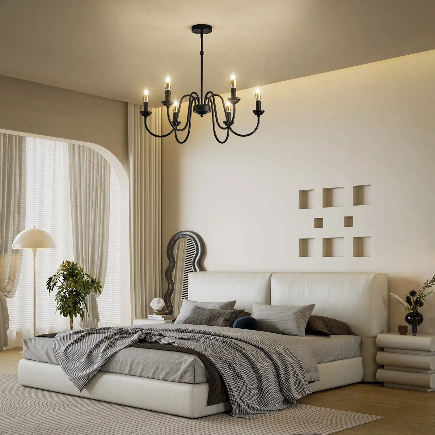 6 Black Pendant Lights Suitable for Living Room, Dining Room, Bedroom, Kitchen E12 Lamp Head