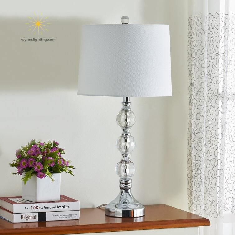 Bedside Table Light Fabric Linen Shade Crystal Stand Light Bedroom Reading Nightlight LED Desk Lamp